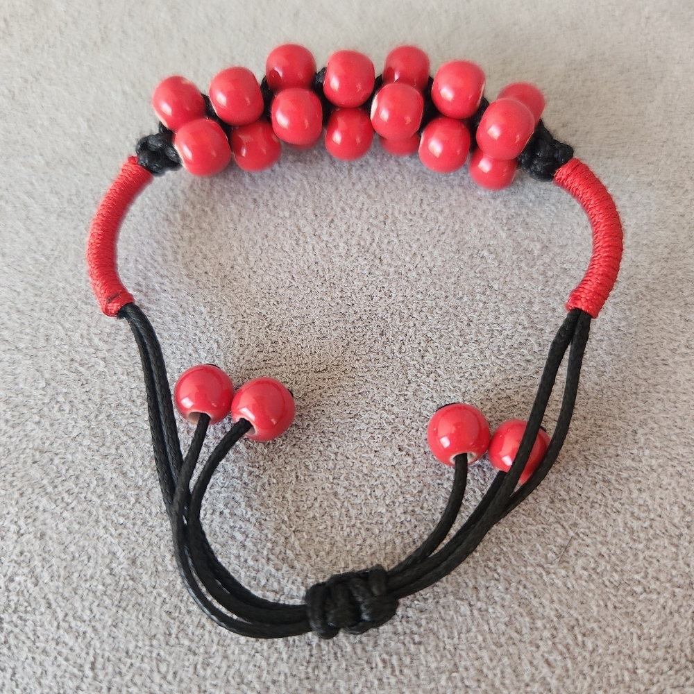 Crochet beaded bracelet women's red bohochic artsy feminine adjustable festival